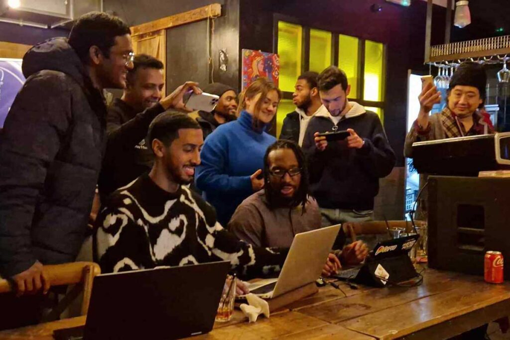 Attendees at the skor gameball rally london