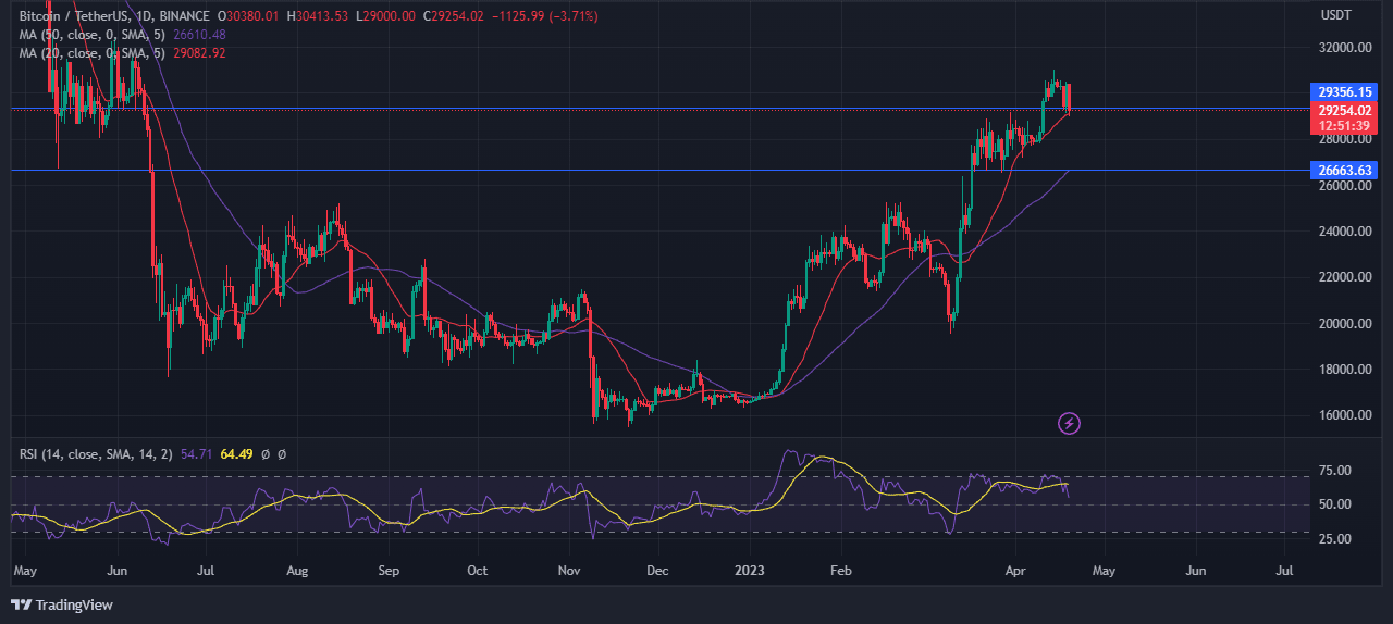Chart showing bitcoinâ€™s price action