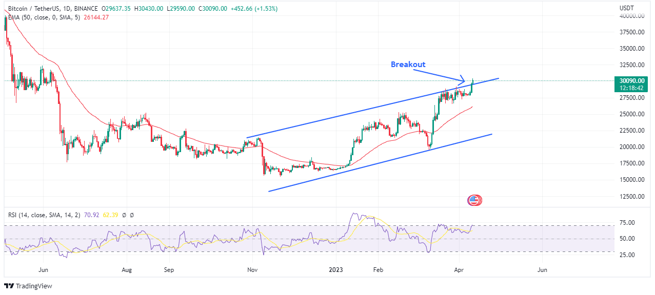 Chart showing bitcoinâ€™s daily price action