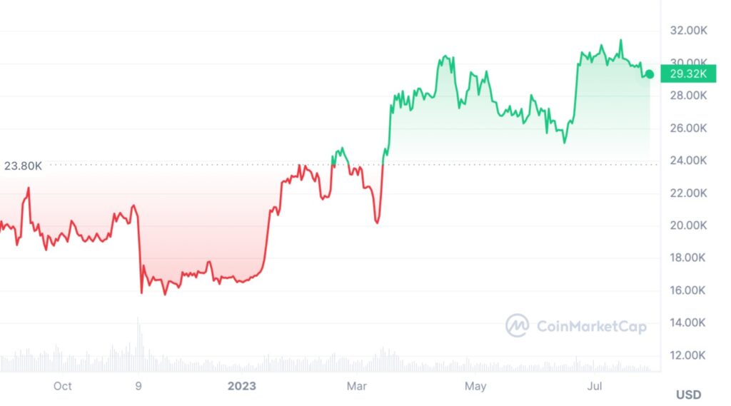 Bitcoin price rejection from $31,000 | source: tradingview