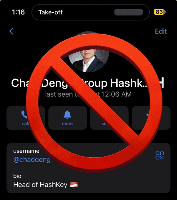 Crypto the fake chao deng telegram account