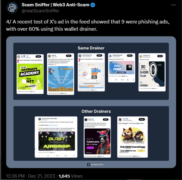60% of scam x ads used wallet drainer