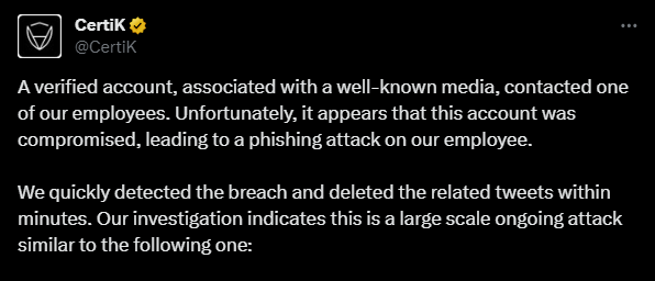 Certikâ€™s  crypto account hack