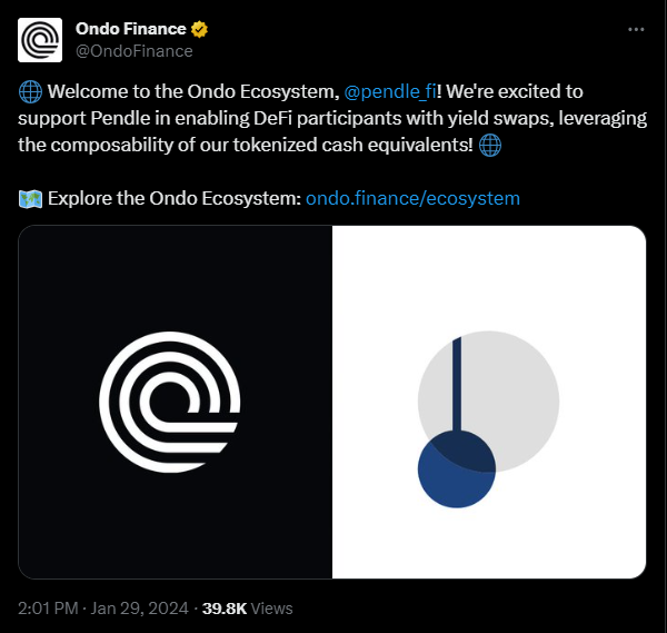 The ondo partners with pendle