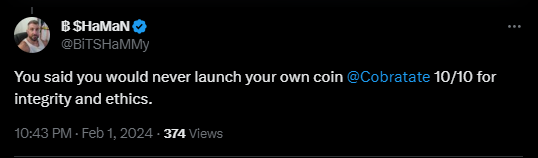 Tate reminded of his anti-crypto comments