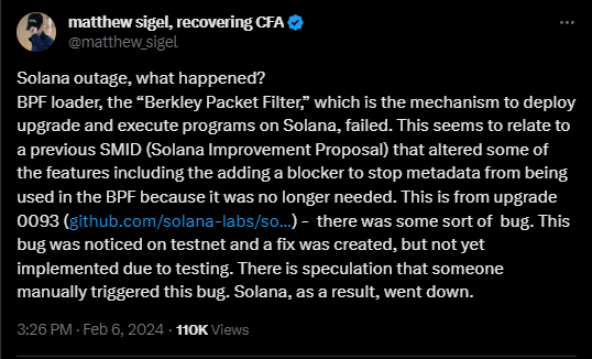 The cause of the solana outage