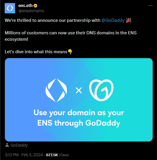 Ens and godaddy