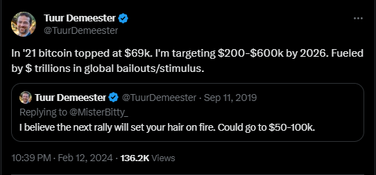 Bitcoin between $200 - $600k