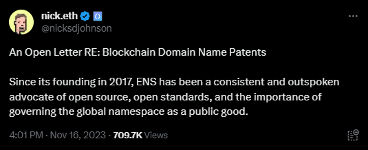 Johnson's open letter to unstoppable domains