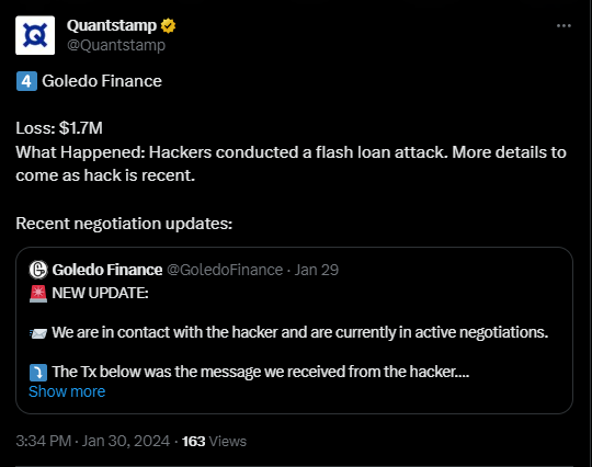 The defi hack on goledo finance