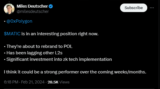 Miles Deutscher on Crypto MATIC