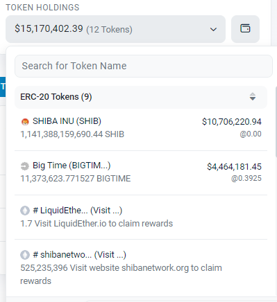 Wallet holdings of the shiba inu whale
