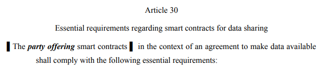 Article 30, data act for smart contracts