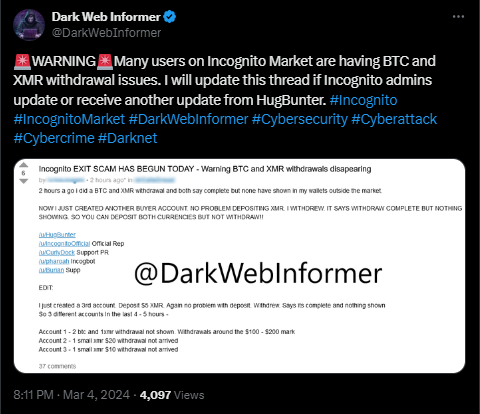 The issues with incognito market