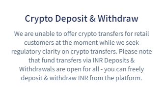 Users not allowed to deposit or withdraw crypto.