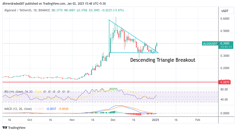 Algorand descending triangle breakout in 2025