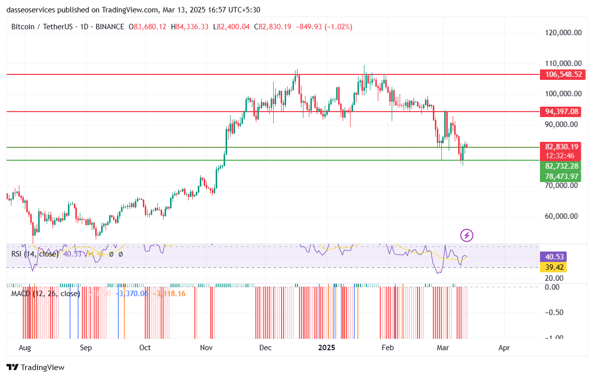 Bitcoin's 1 D Charts From Aug 2024 to March 2025