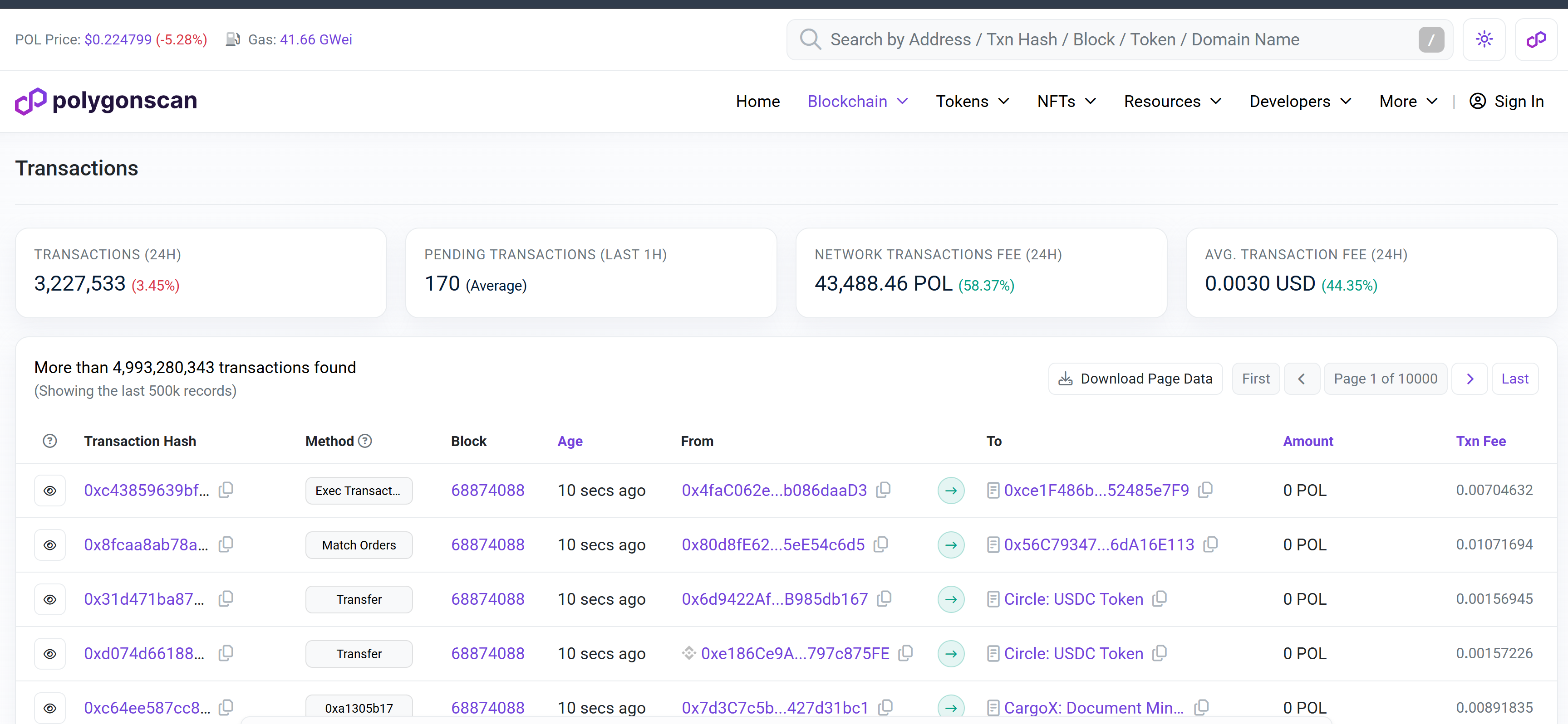 Polygon transactions in the last 24 hours