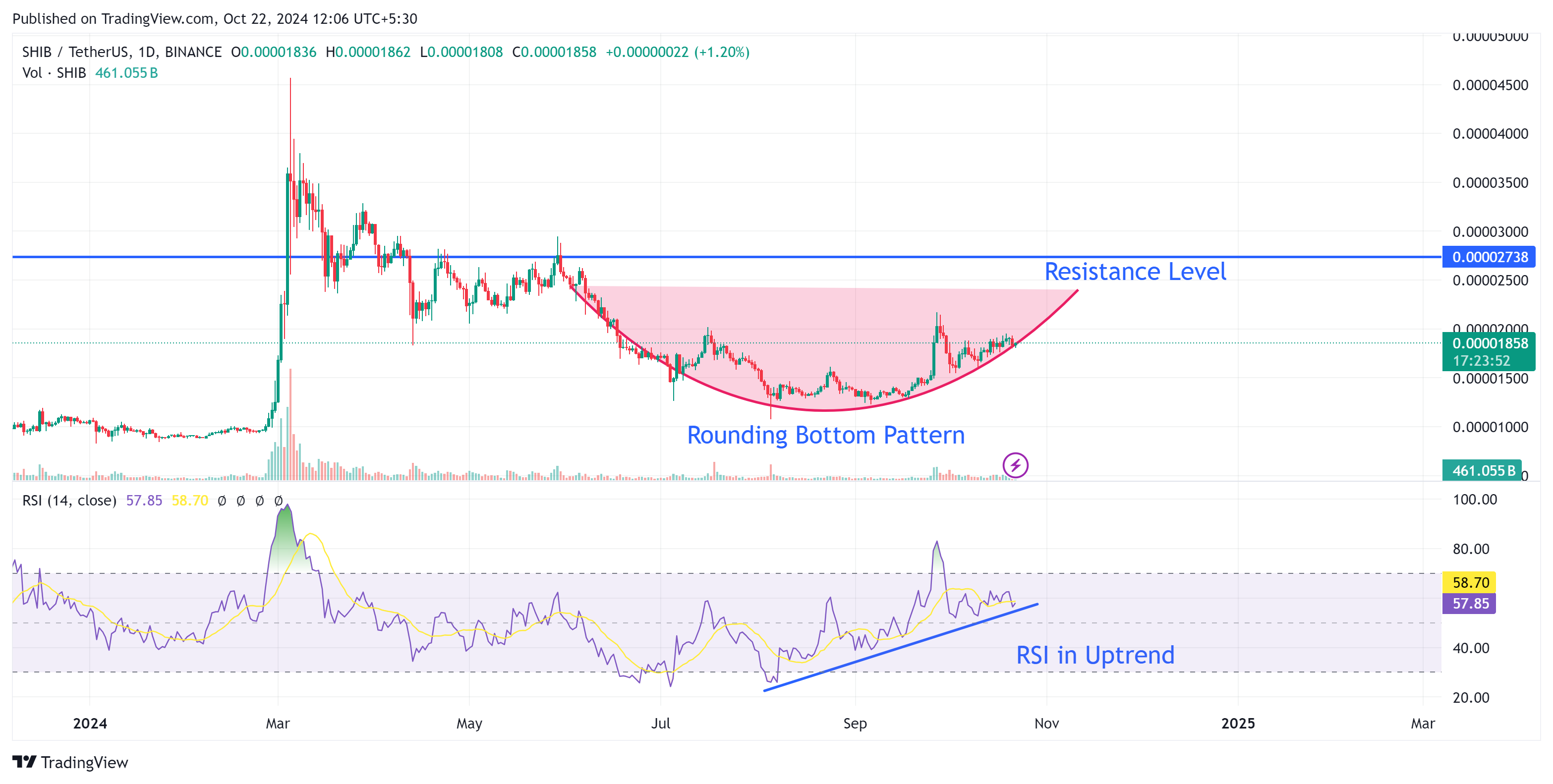 Rounding bottom in shiba inu charts