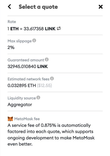 <div class="paragraphs"><p>metamask swap fee of 0. 875%</p></div>