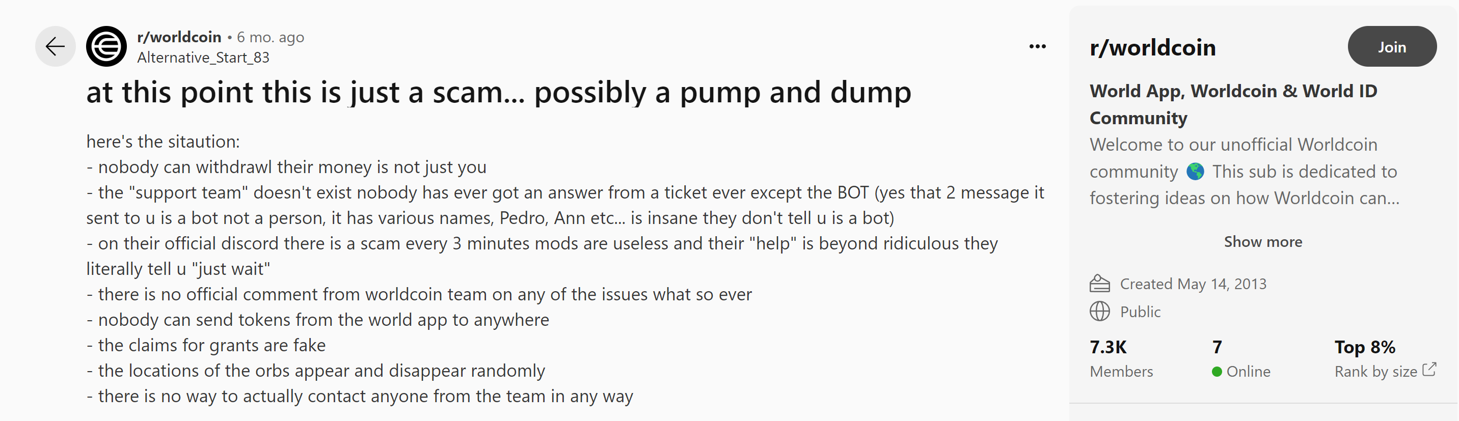 User claims worldcoin is a pump and dump scheme