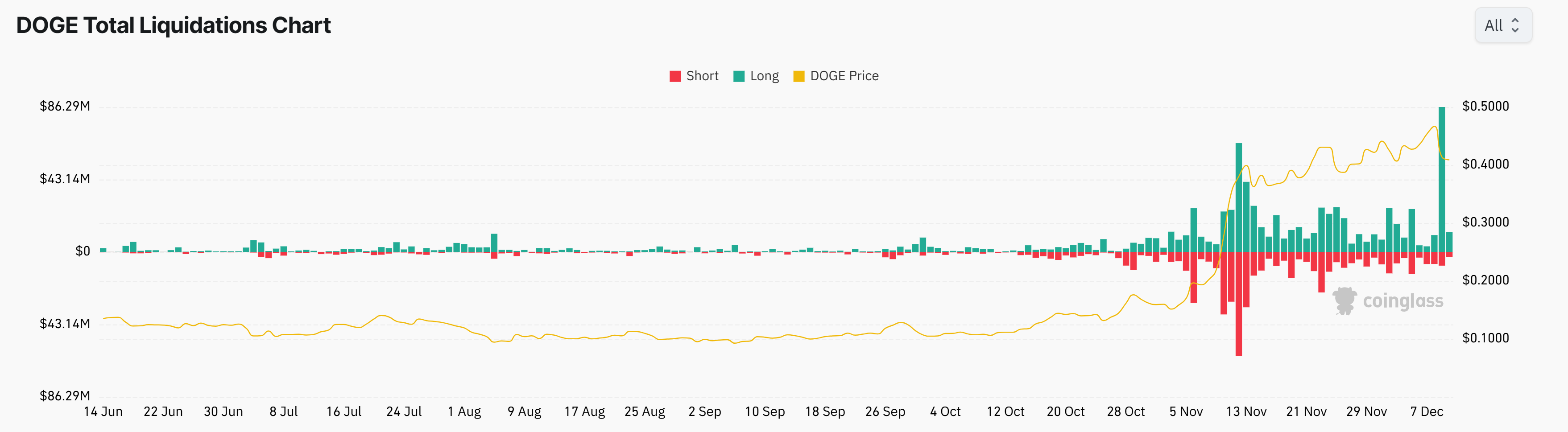Total doge liquidations in last 24 hours