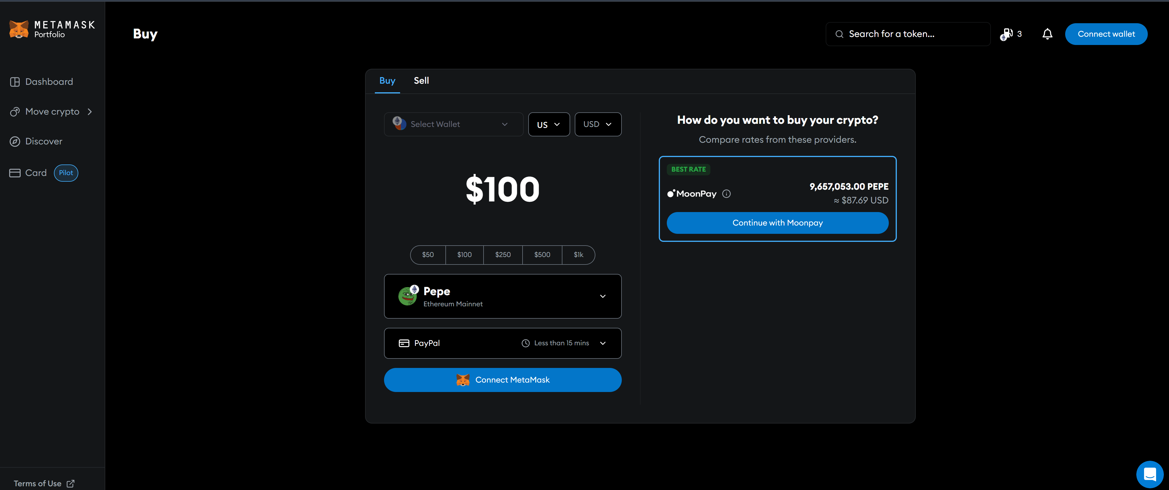 Buying pepe from metamask