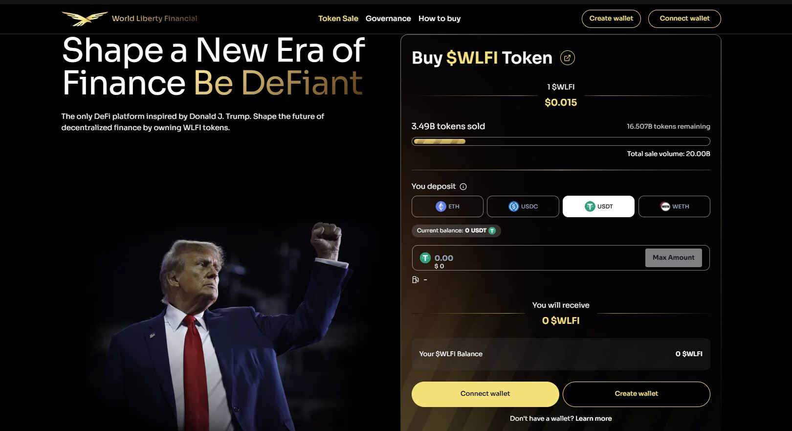 Wlfi token sale page