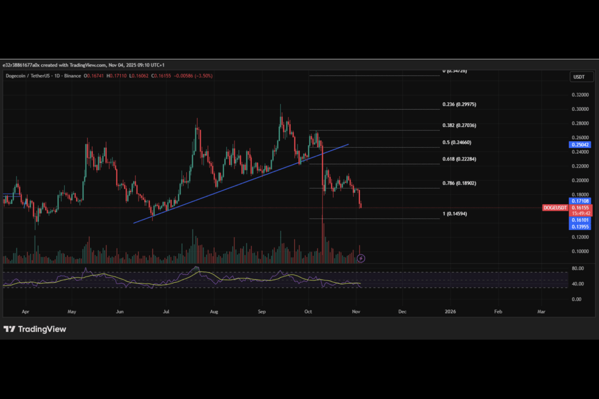Dogecoin whale sell-off analysis chart showing price action and support levels | source: TradingView