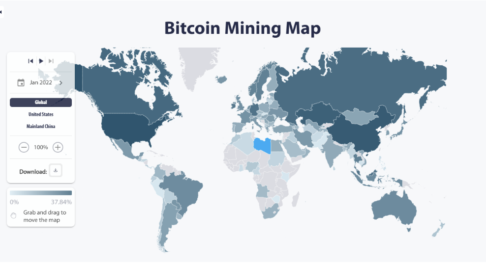 Libya is one of the strongest african countries in Bitcoin mining | source: Cambridge Centre for Alternative Finance